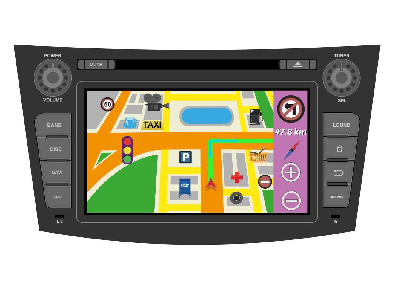 car multimedia with touchscreen illustration flat style isolated on white background vector