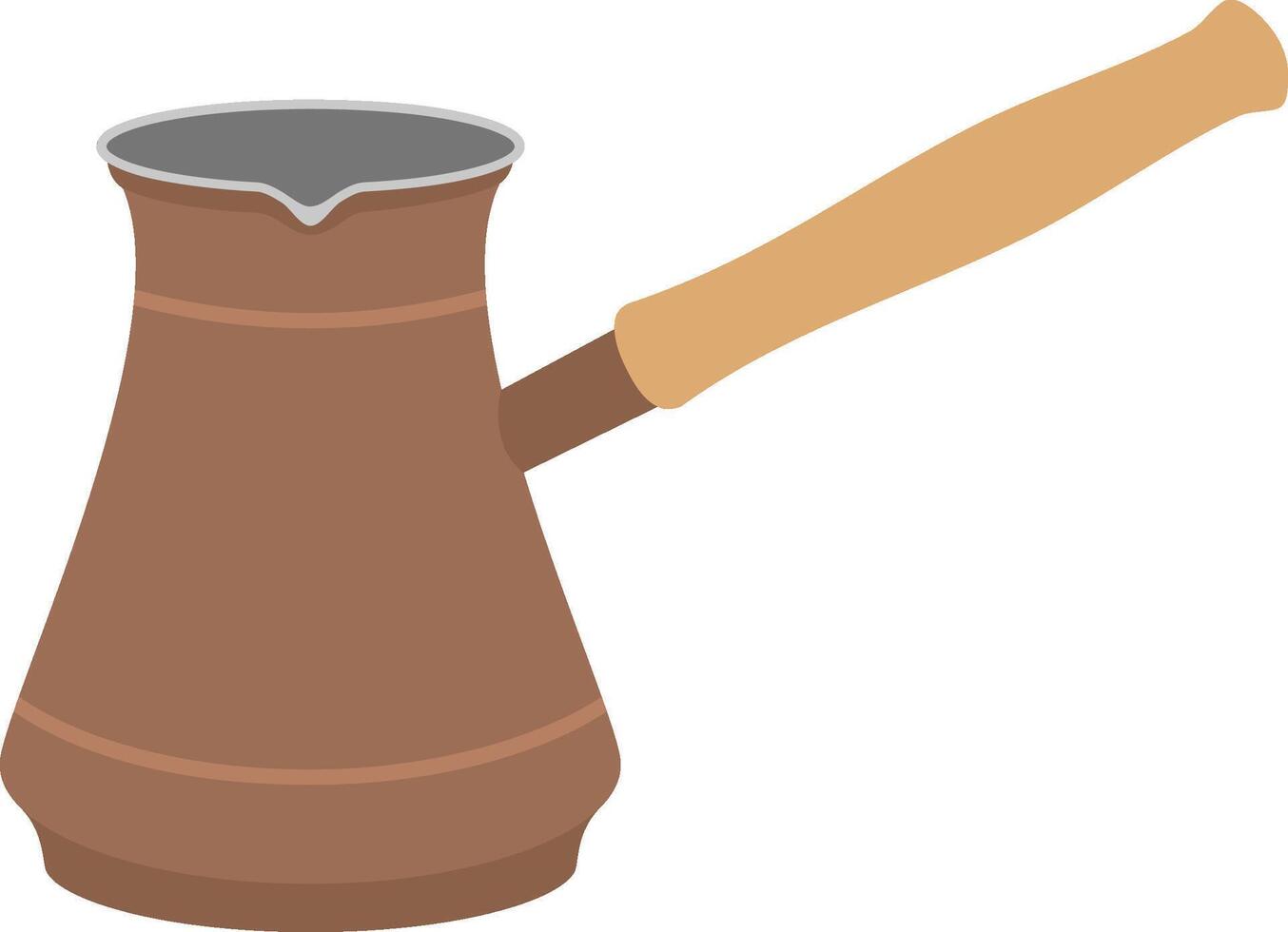 copper turkish coffee pot with wooden handle for making drink illustration flat style isolated on white background vector