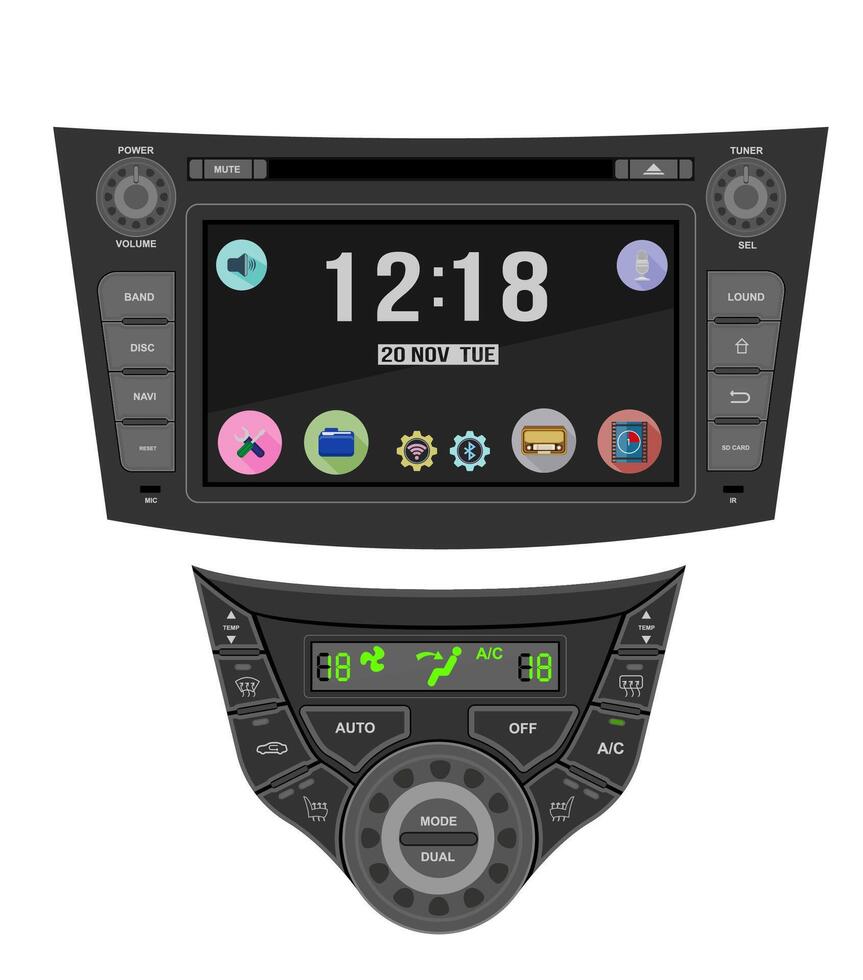 car multimedia with touchscreen illustration flat style isolated on white background vector