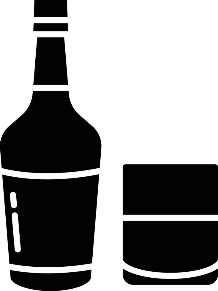 Wiskey Glass and Bottle solid glyph illustration vector