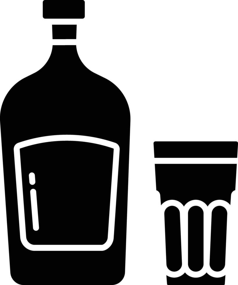 Liquor Glass and Bottle solid glyph illustration vector