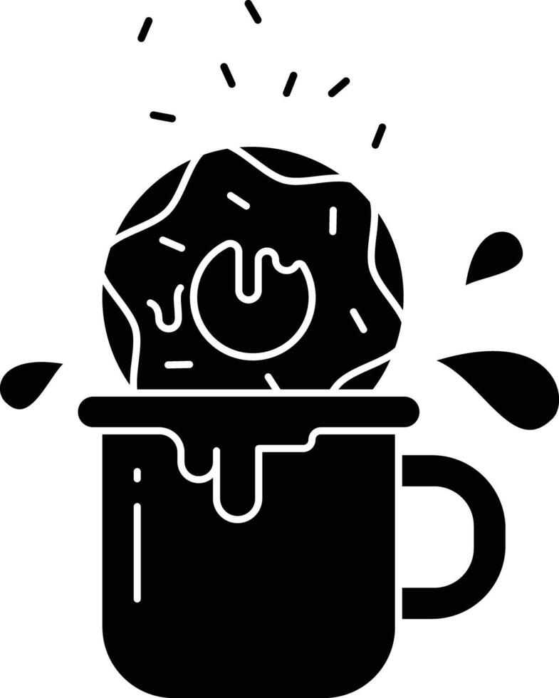 Donut dipping in chocolate solid glyph illustration vector