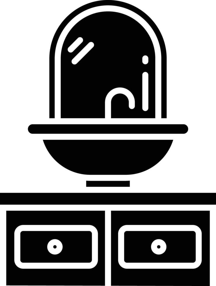 Wash Basin with mirror solid glyph illustration vector