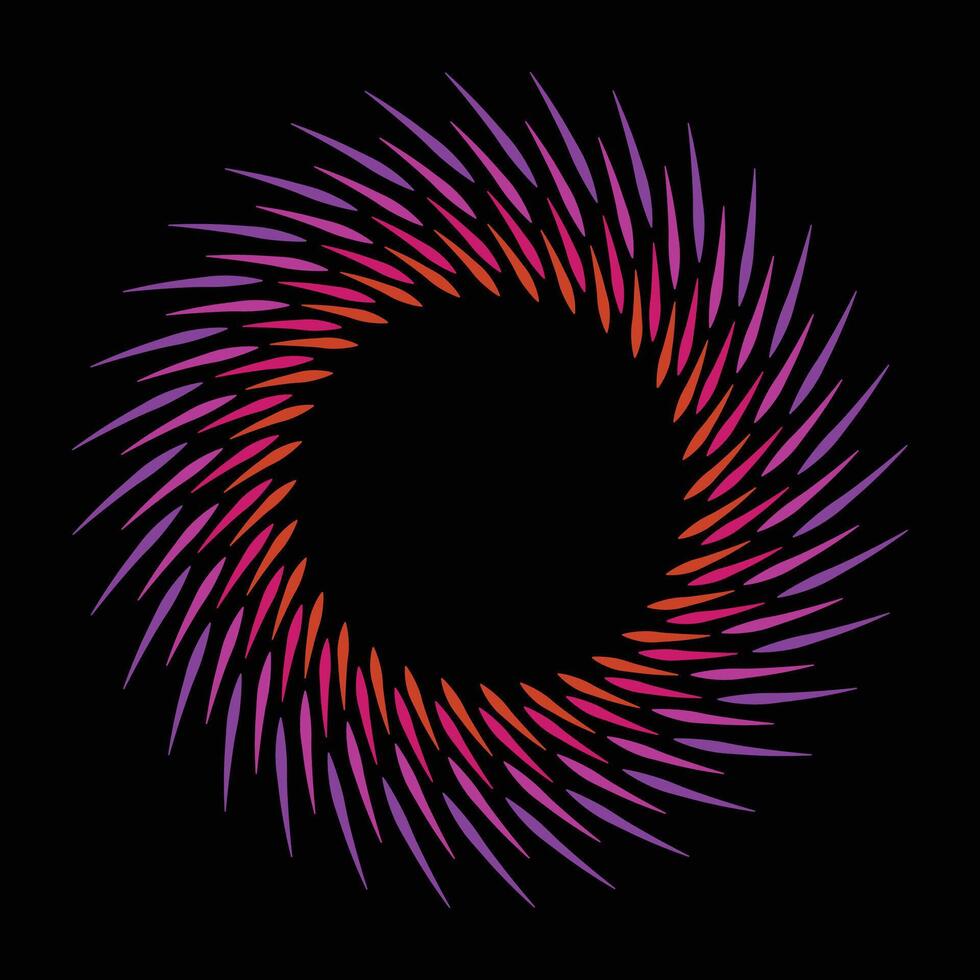 Dynamic design with the motivational phrase in bold yellow text, centered within a vibrant, circular burst of pink, purple, and orange lines against a black background. vector