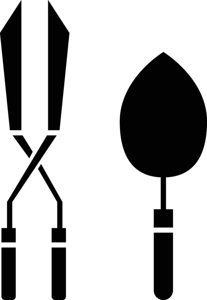 gardening cutter and trowel solid glyph illustration vector