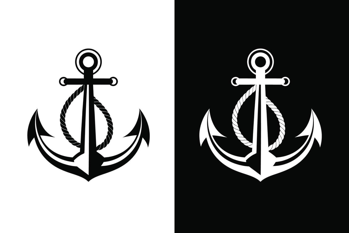 Ship anchor or boat anchor flat icon with Rope Silhouette vector