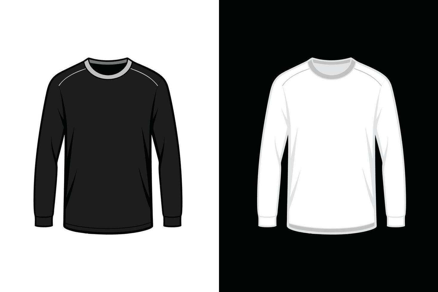 Black and white Color unisex Long Sleeve T shirt Mockup vector