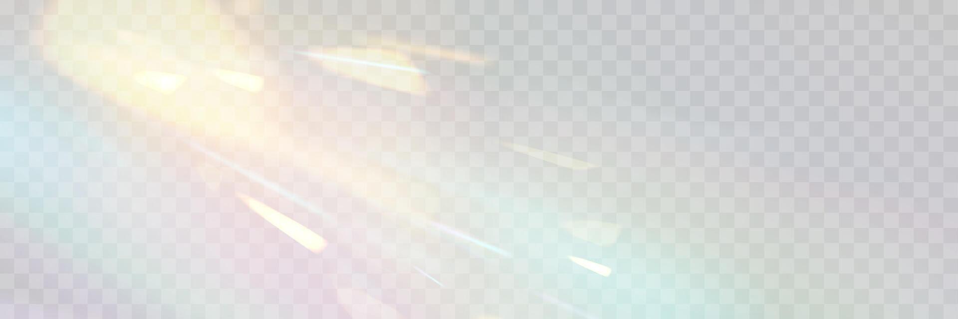 Blurred rainbow refraction overlay effect. Light lens prism effect. Holographic reflection, crystal flare leak shadow overlay. vector
