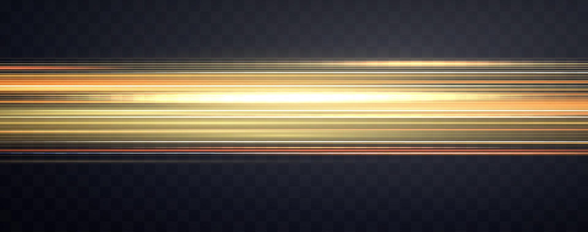 Speed rays, velocity light neon flow, zoom in motion effect, gold glow speed lines, colorful light trails, stripes. vector