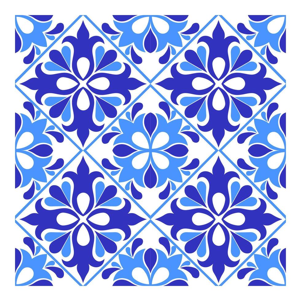 Mediterranean blue and white ceramic tile design. vector