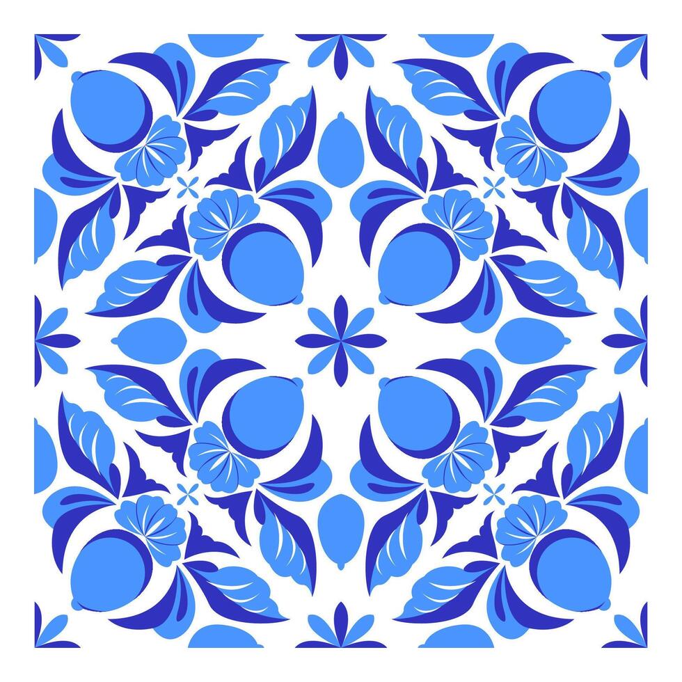 Mediterranean blue and white ceramic tile design. vector