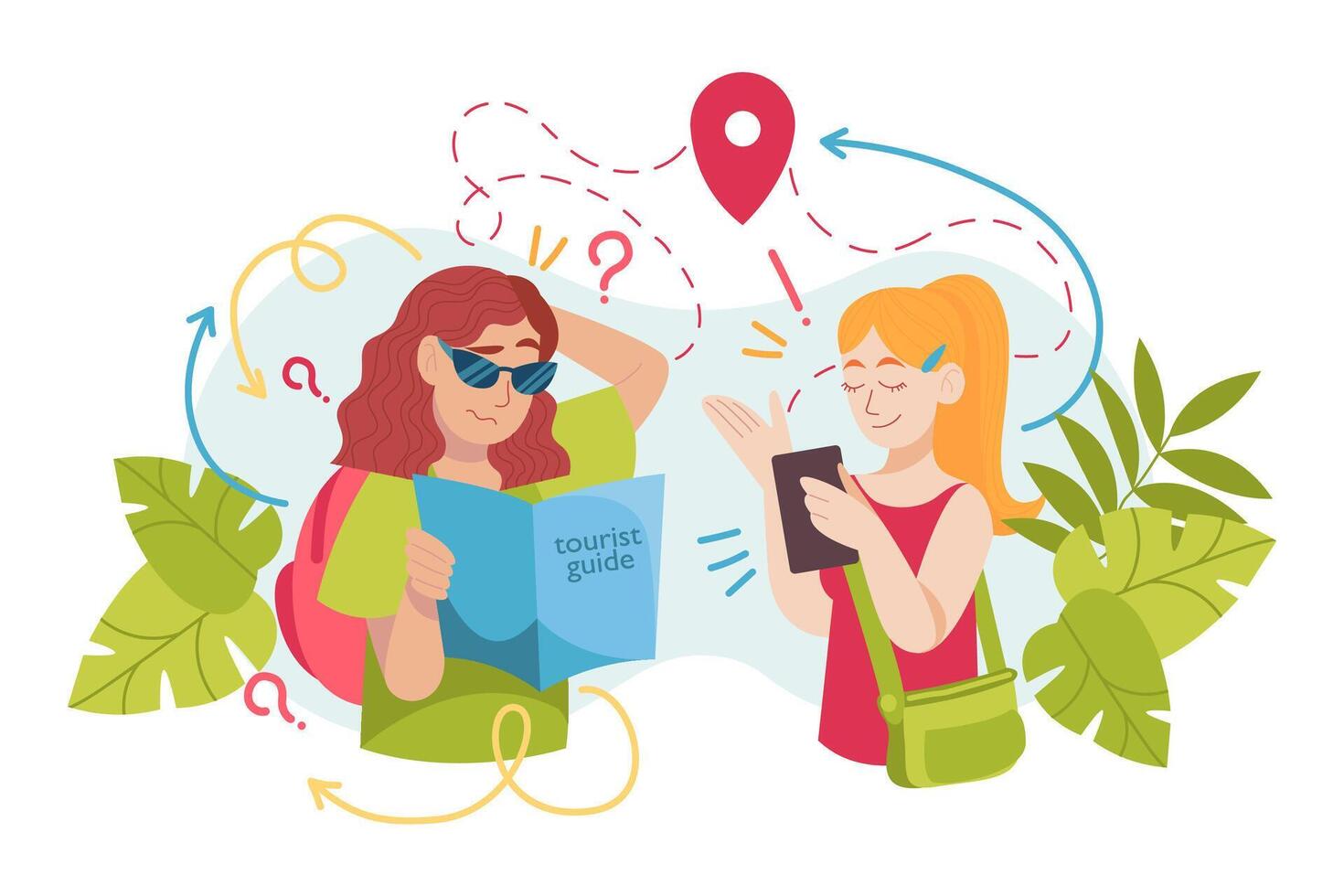 Girls Searching Destination with Guide and Phone vector