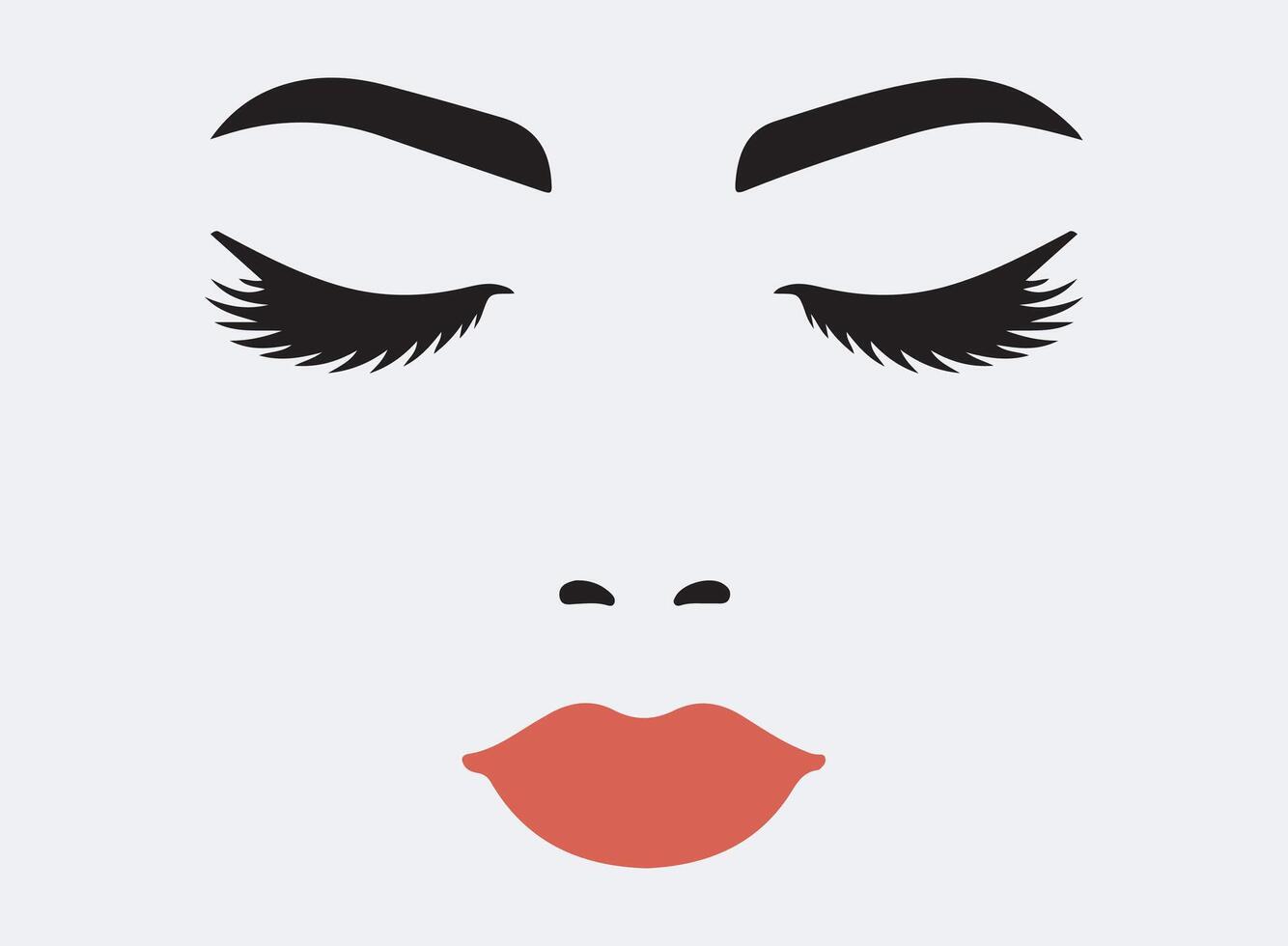 Eyebrows with red lips icon. Woman face logo design. illustration. vector