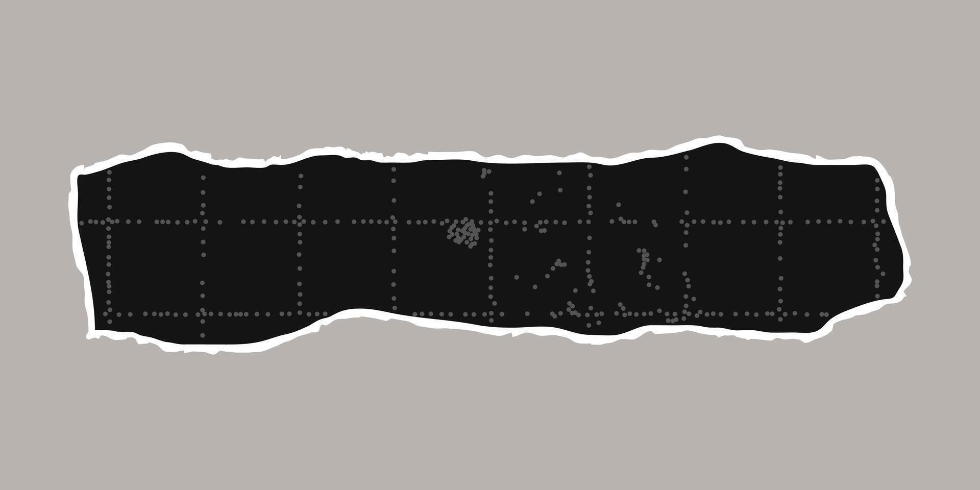Black torn sheet of checkered paper with uneven edges. Black dotted textured background, noisy gritty dot effect. Banner template, empty space for text, sticker. vector