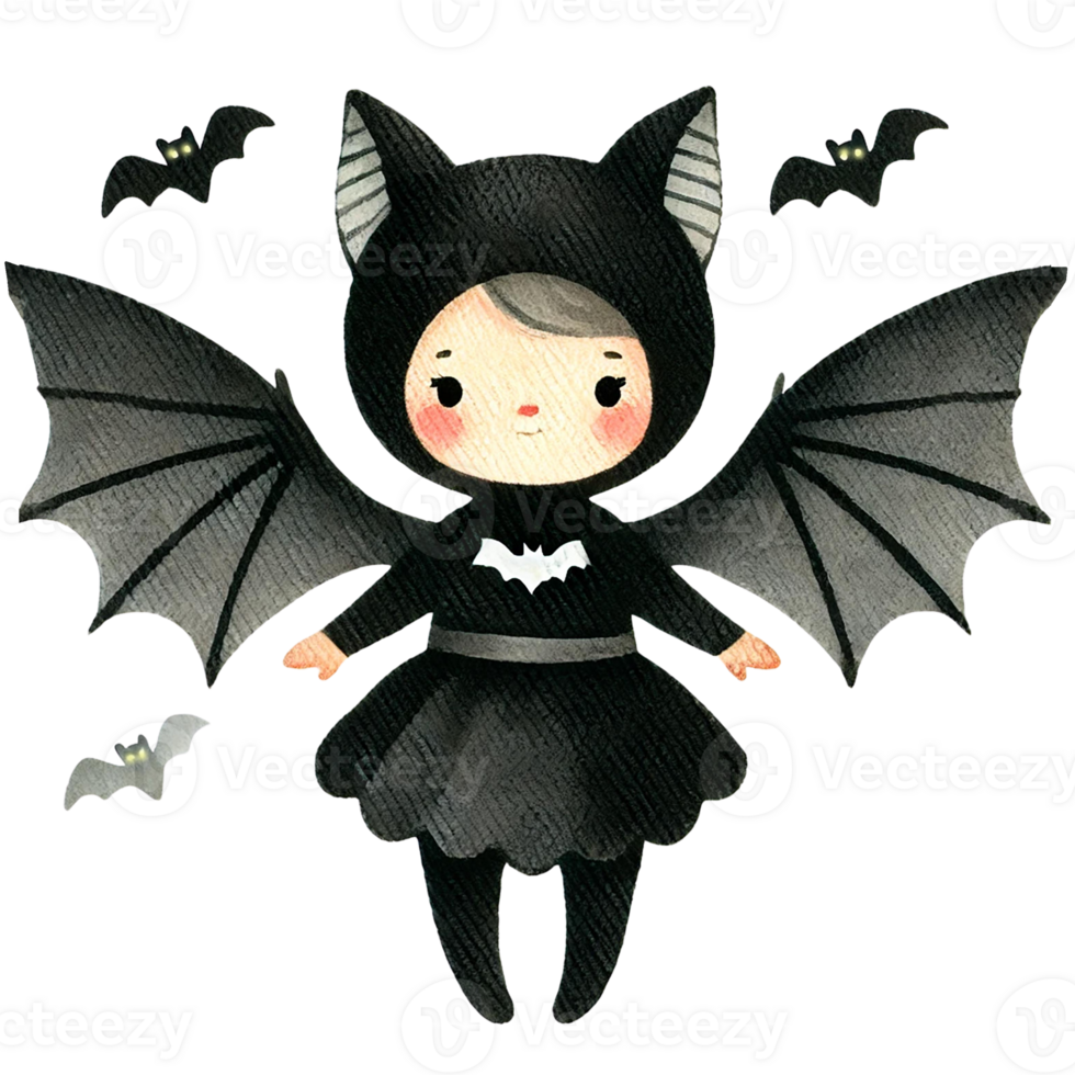 A whimsical bat-themed character with wings and a playful expression, perfect for Halloween illustrations and themed designs. png