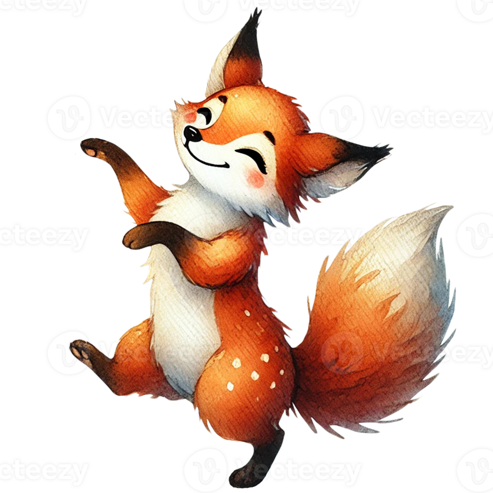 A cheerful fox character, playfully dancing with a bright, vibrant coat and whimsical expression, perfect for children's art. png