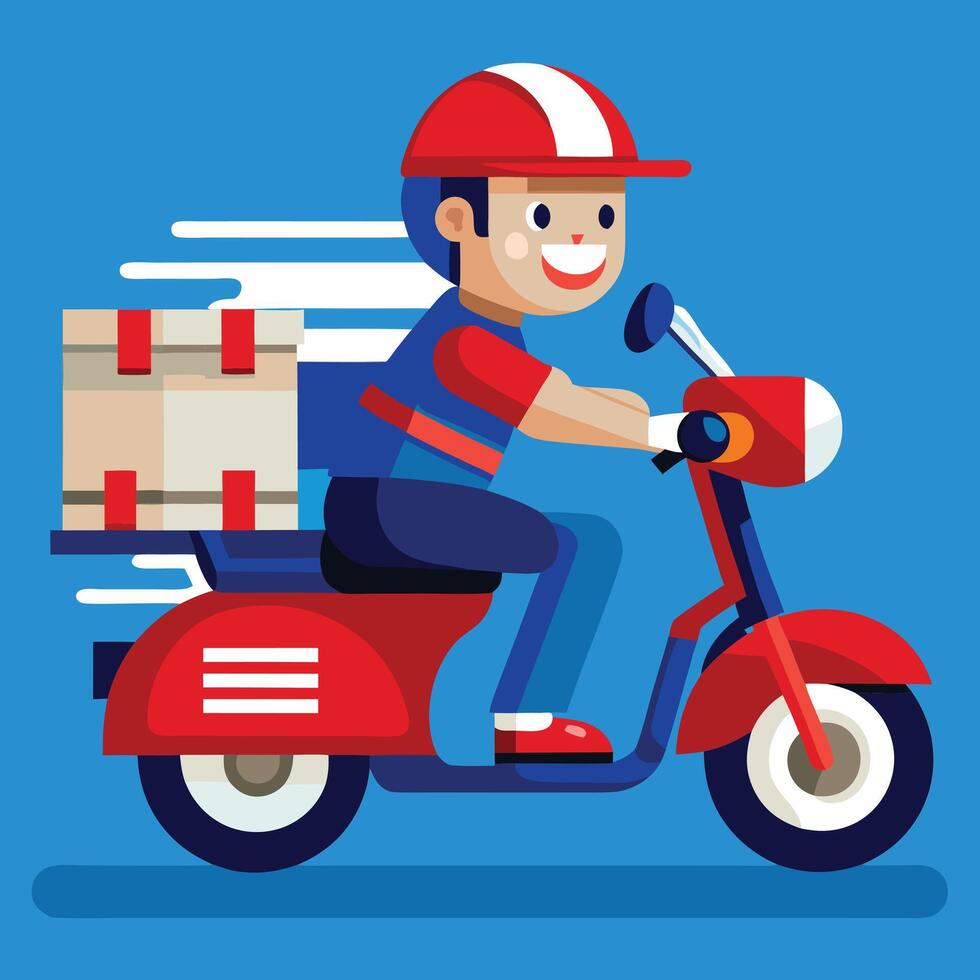 Fast and happy motor courier with blue background vector