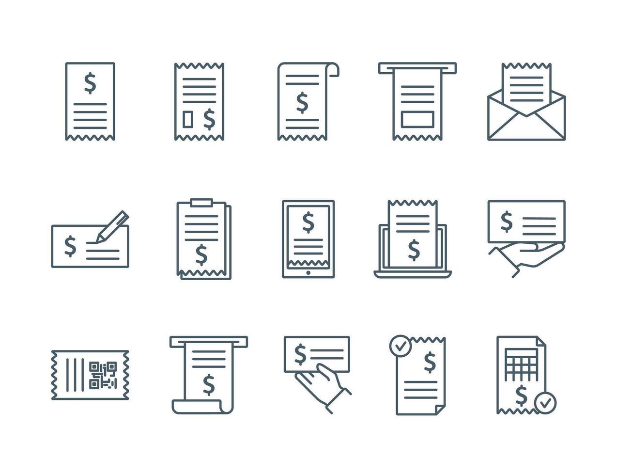 Receipt Bill Elements Sign Black Thin Line Icon Set vector