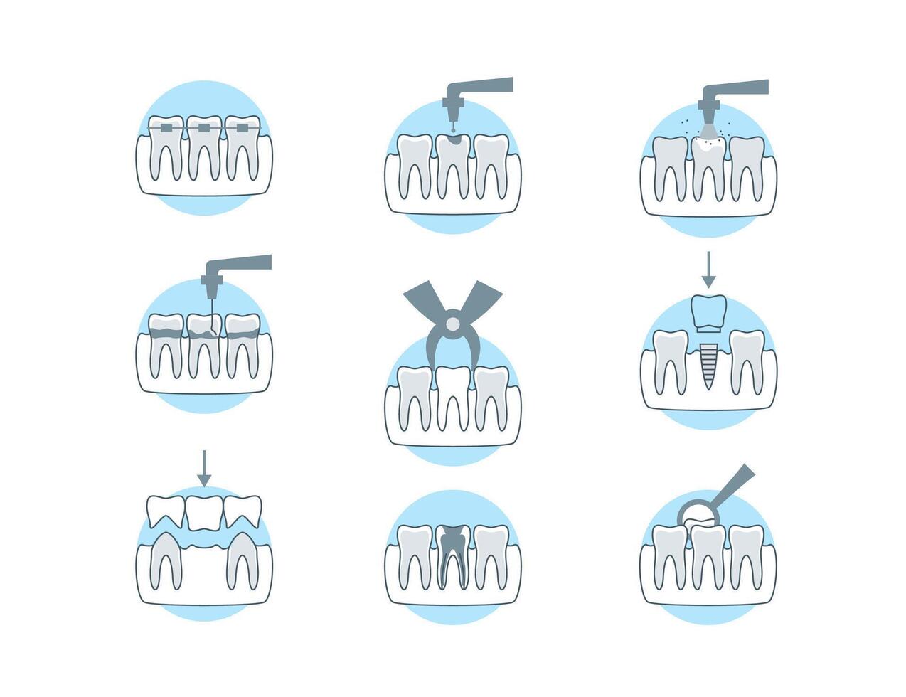 Dental Procedure Clinic Sign Color Thin Line Icon Set. vector