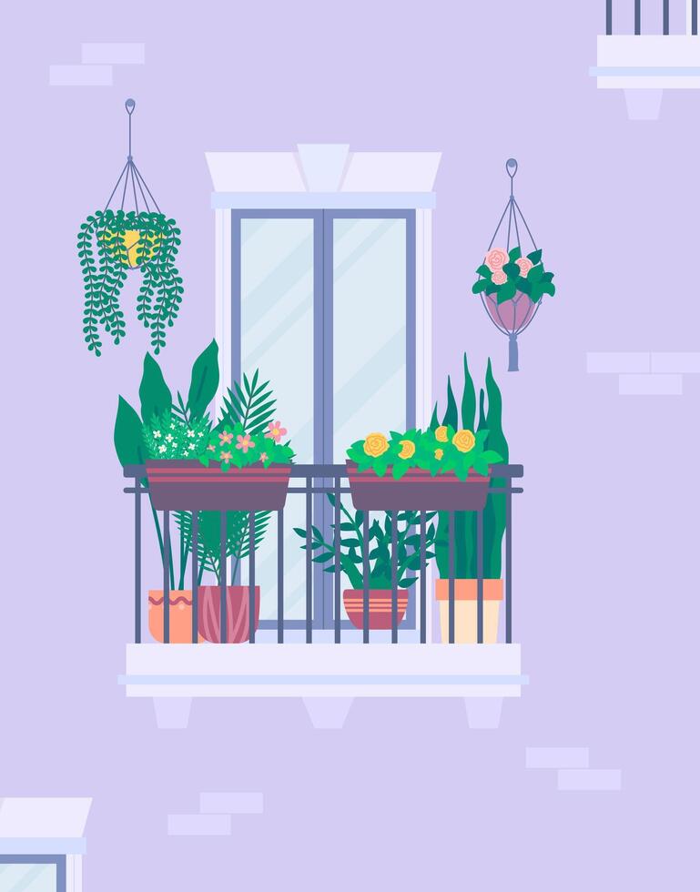 Cartoon Color Plant Balcony. vector