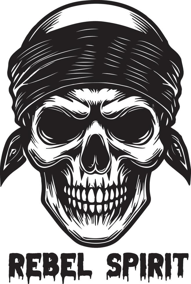black-and-white silhouette designs of a skull wearing a bandana vector