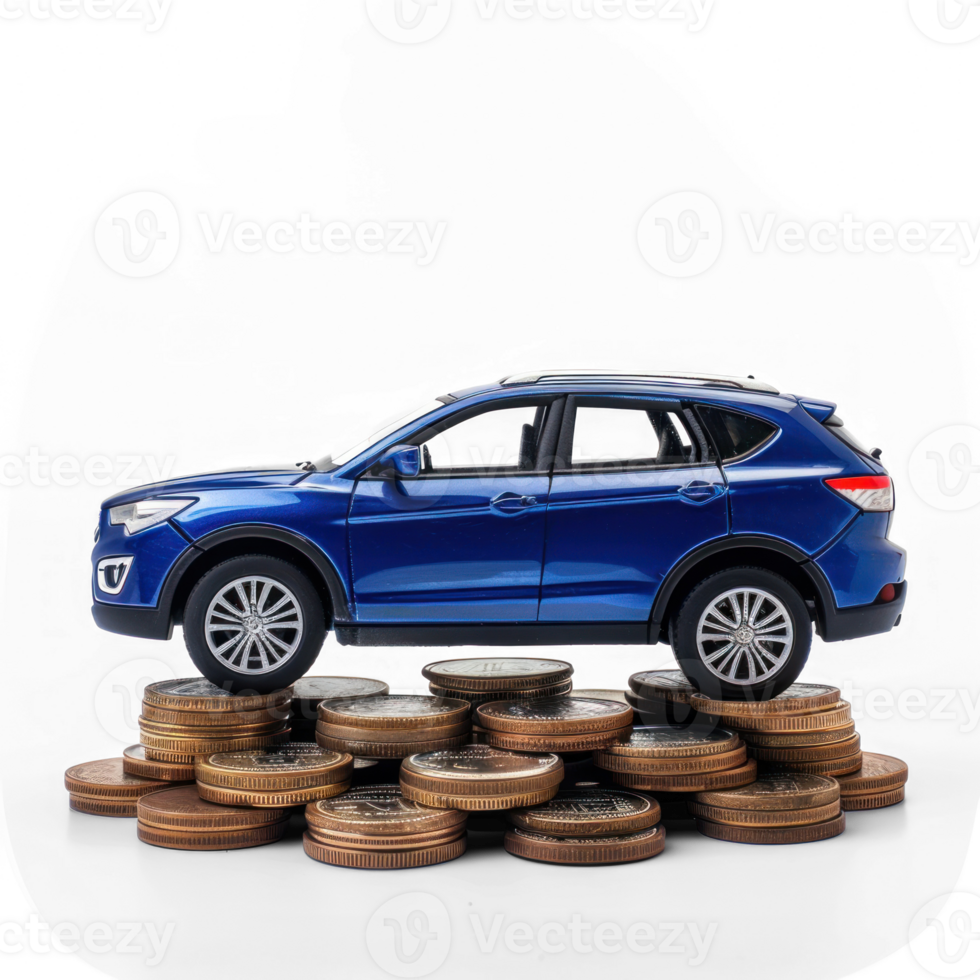 car on money stack on transparent background png