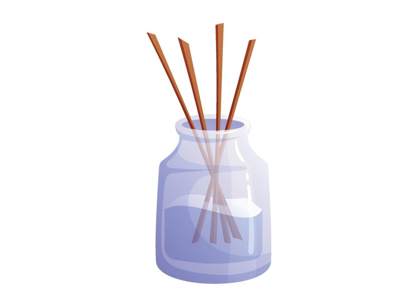 Glass jar, aroma diffuser with wooden sticks. Cozy element for home interior decor. isolated cartoon illustration. vector