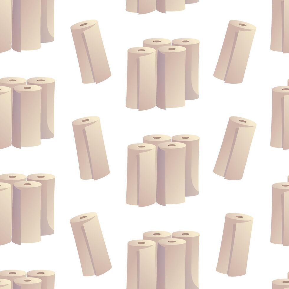 Rolled up rolls of tissue paper towels. seamless cartoon pattern. vector