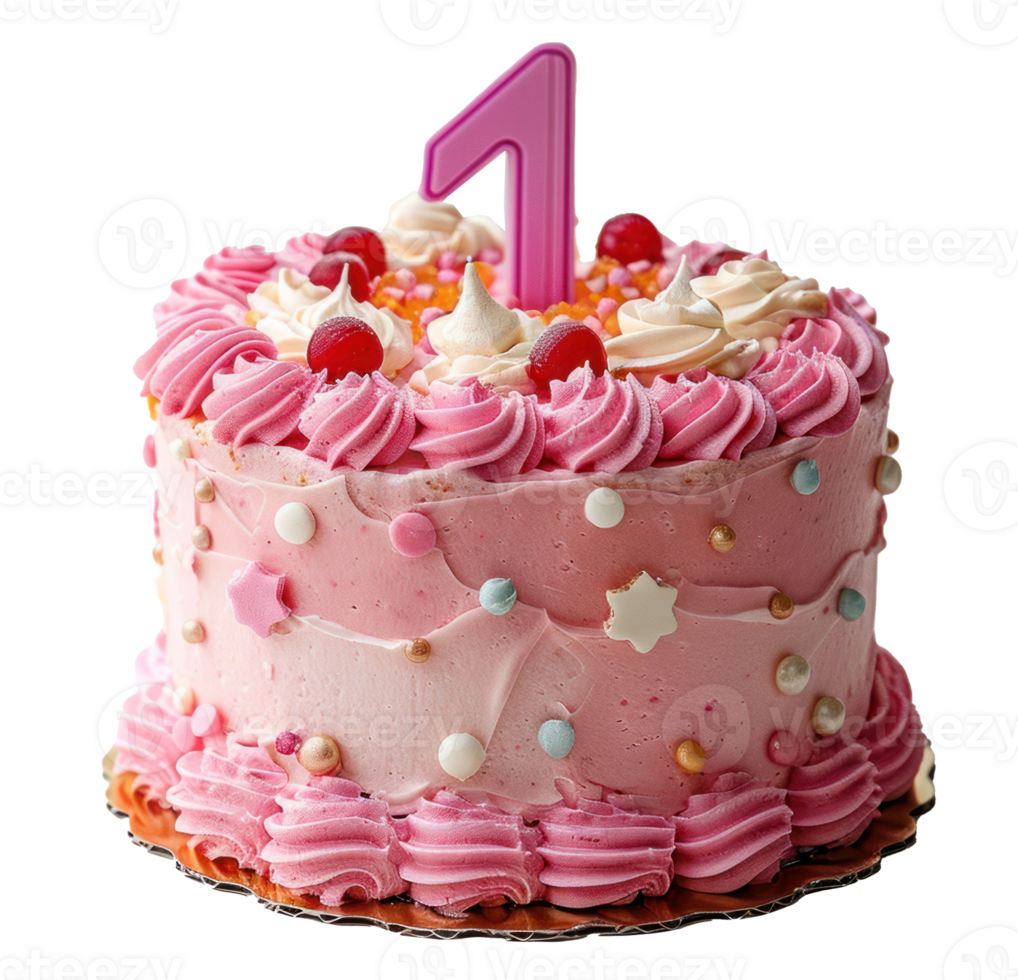 a pink cake with frosting on top on transparent background png