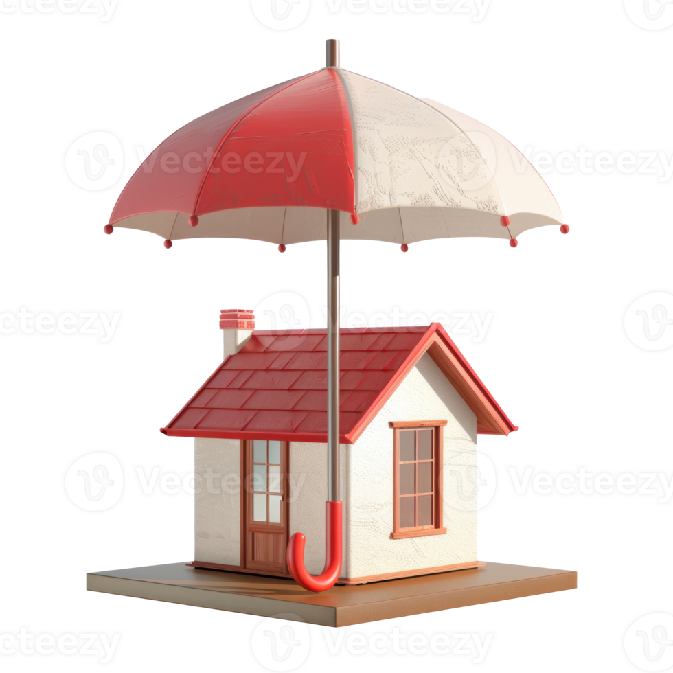 house with umbrella and red roof on transparent background png