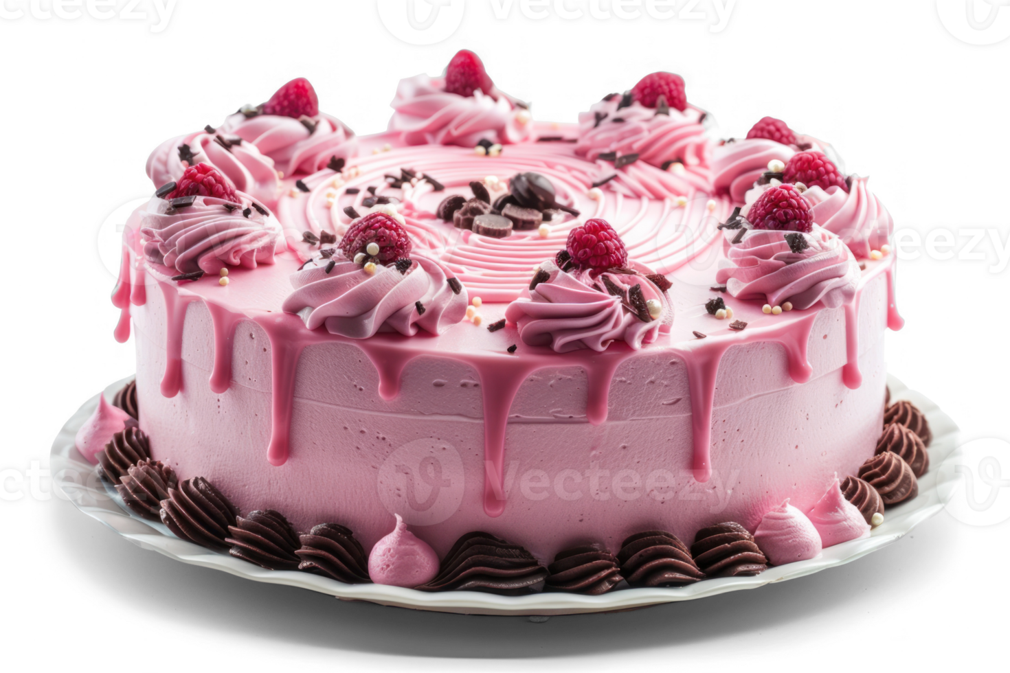 a pink cake with frosting on top on transparent background png