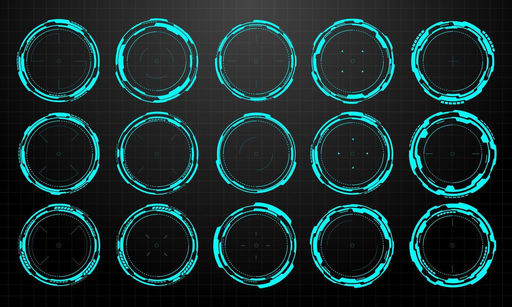 Set of sci-fi white circle user interface elements technology futuristic design modern creative on black background vector