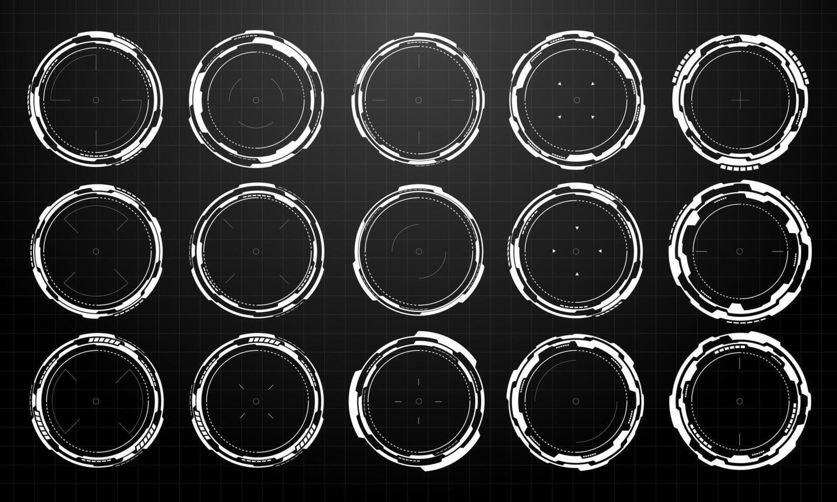 Set of sci fi white circle user interface elements technology futuristic design modern creative on black background vector