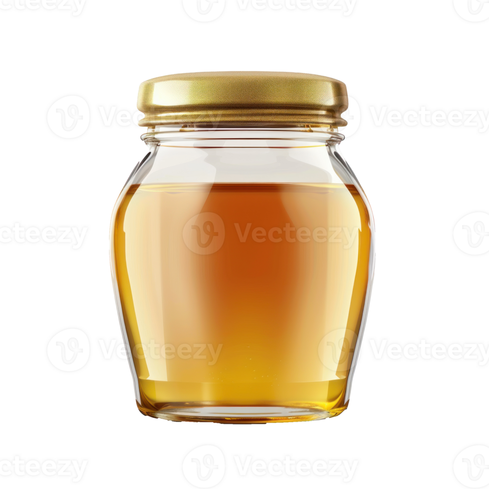 a glass jar with honey on a transparent background png
