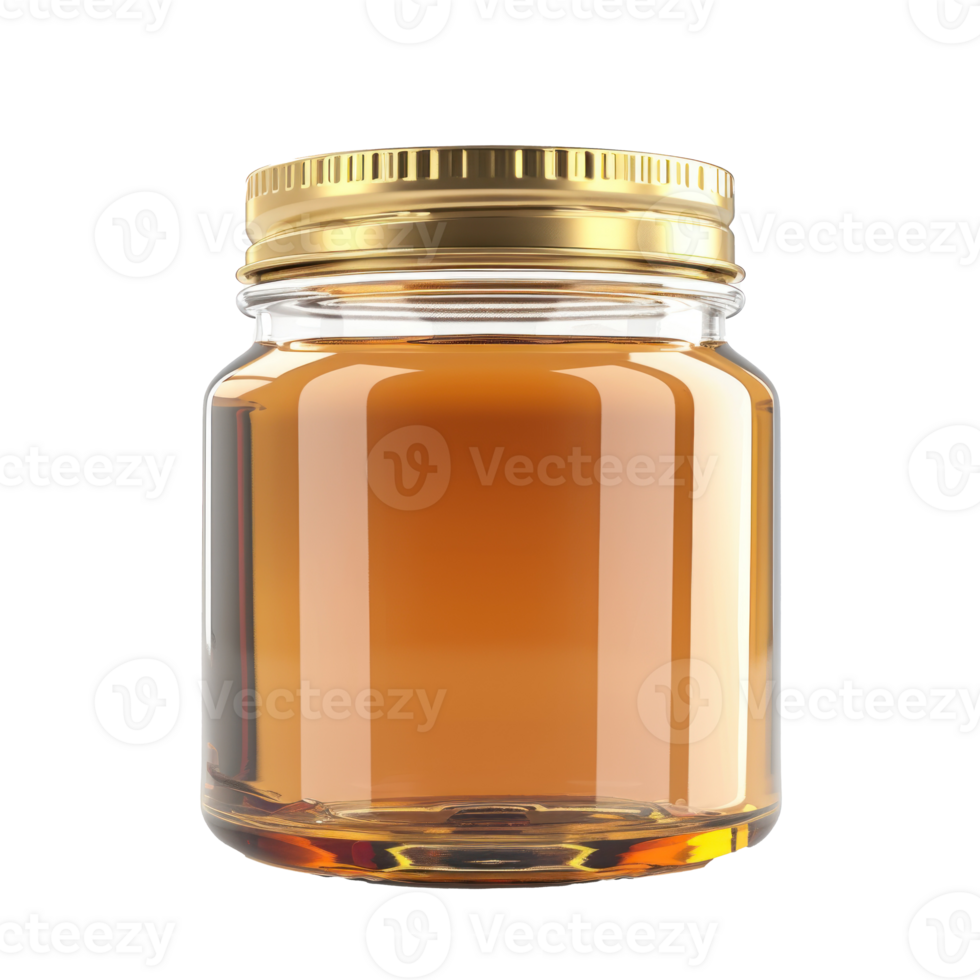 a glass jar with honey on a transparent background png