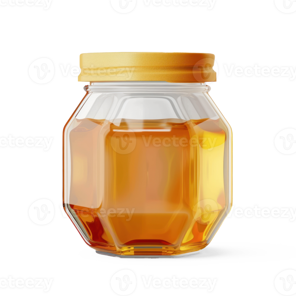 a glass jar with honey on a transparent background png