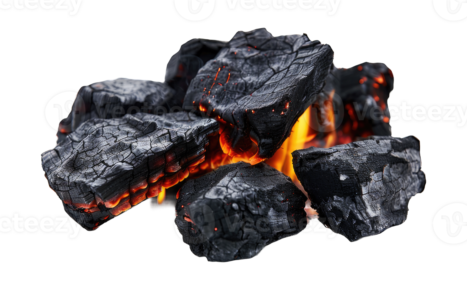Glowing coal burning coal isolated on transparent background cutout png