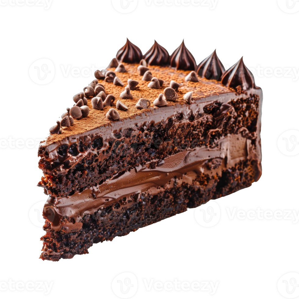 Chocolate cake slice isolated on transparent background cutout png
