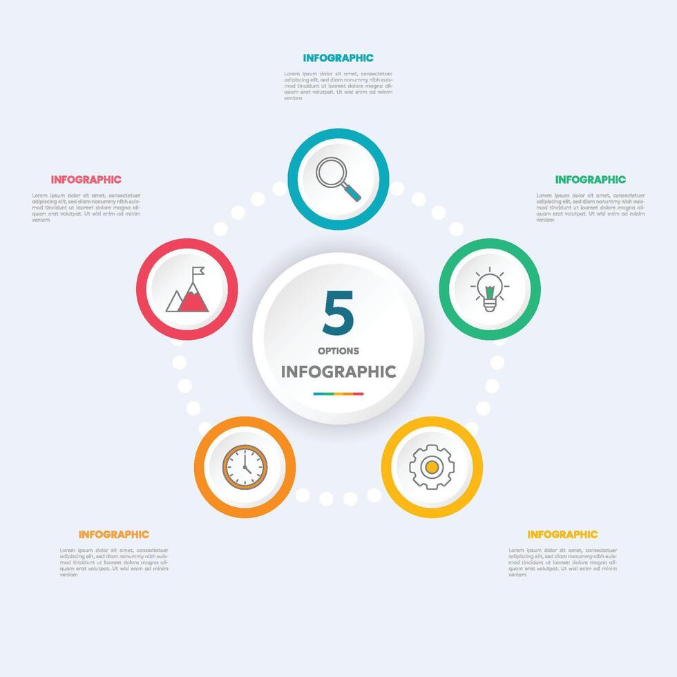 Circle chart infographic template with 5 options for presentations vector