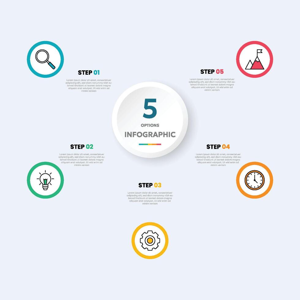 Circle chart infographic template with 5 options for presentations vector
