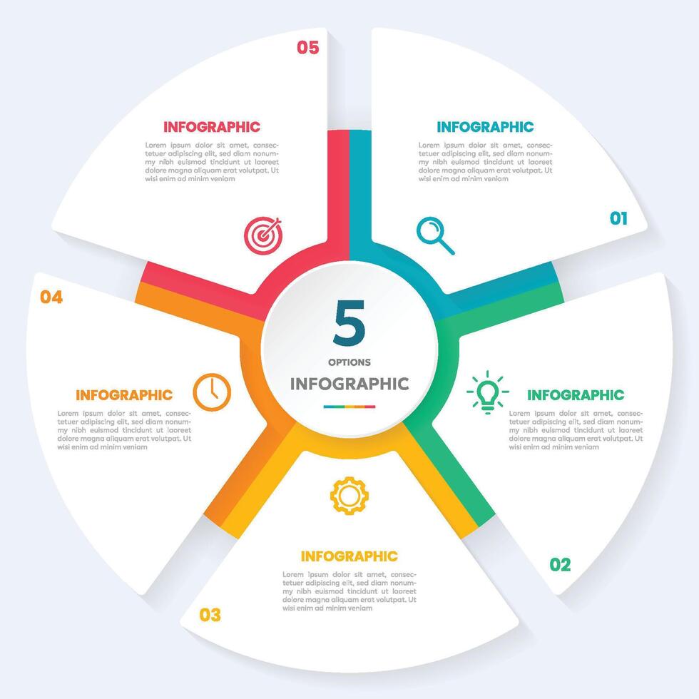 Circle chart infographic template with 5 options for presentations vector