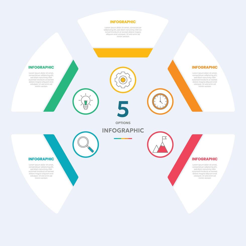 Circle chart infographic template with 5 options for presentations vector