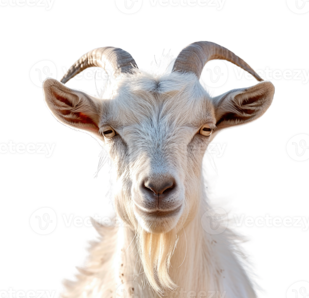 White goat front look or goat looking at camera isolated on transparent background cutout png