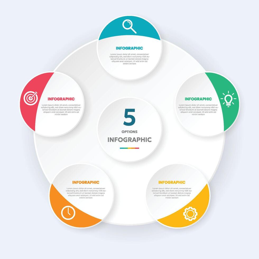 Circle chart infographic template with 5 options for presentations vector