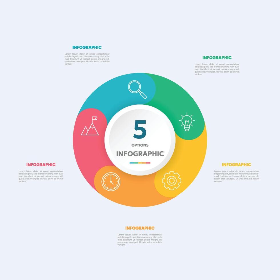 Circle chart infographic template with 5 options for presentations vector