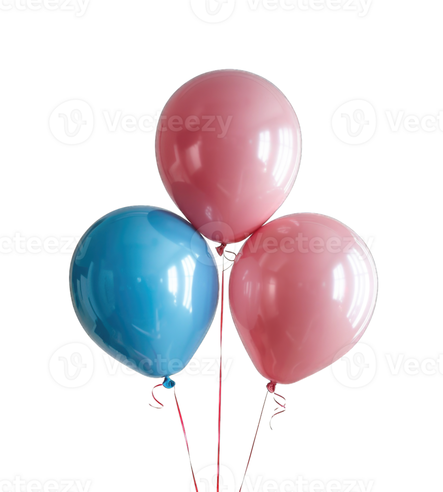 Balloons three, different colors isolated on transparent background cutout png