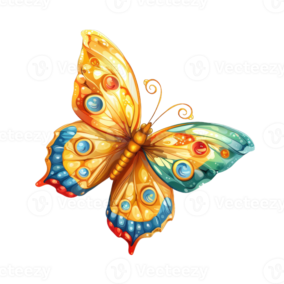 Colorful butterfly artist work isolated on transparent background cutout png