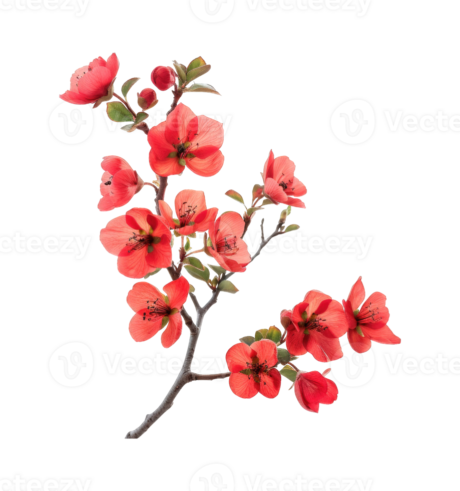 Branch of red rose plant isolated on transparent background cutout png
