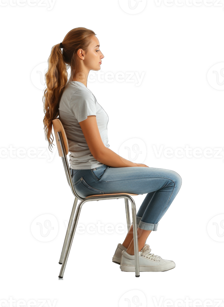 Woman sitting on chair isolated on transparent background cutout png