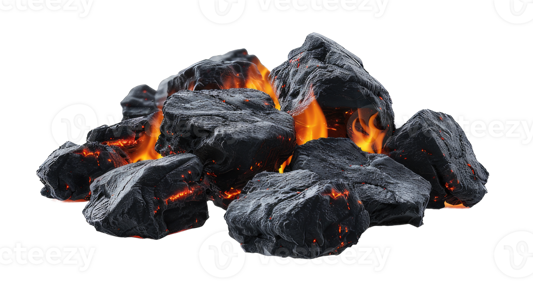 Glowing coal burning isolated on transparent background cutout png